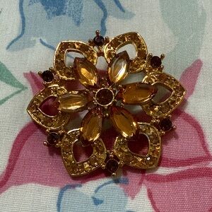 Golden Floral Brooch with Brown Accents- Like new! Used once.